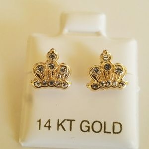 14k Crown Gold Stud Earrings
